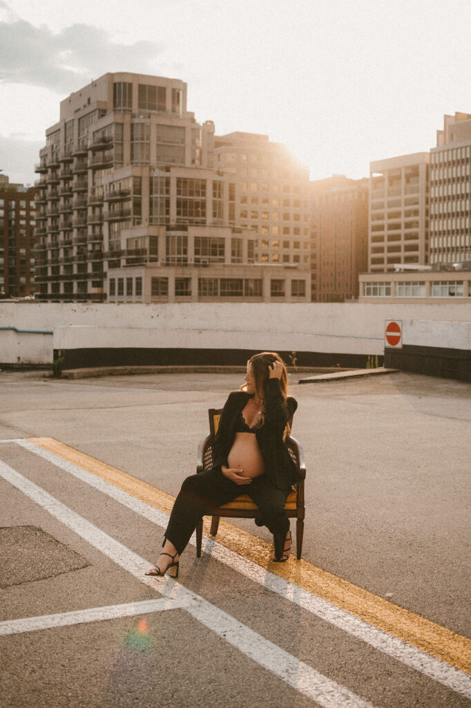 Maternity photos with cityscape in the background