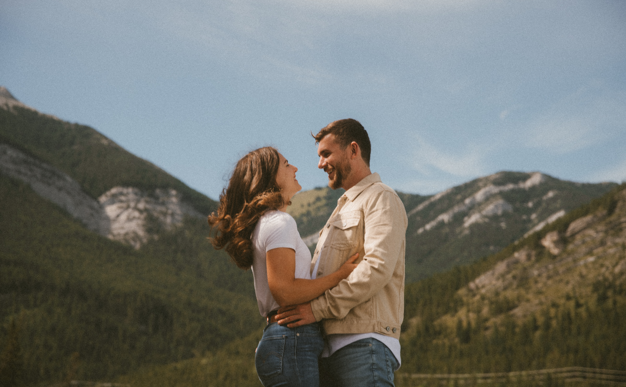 Couple embracing at Barrier Lake